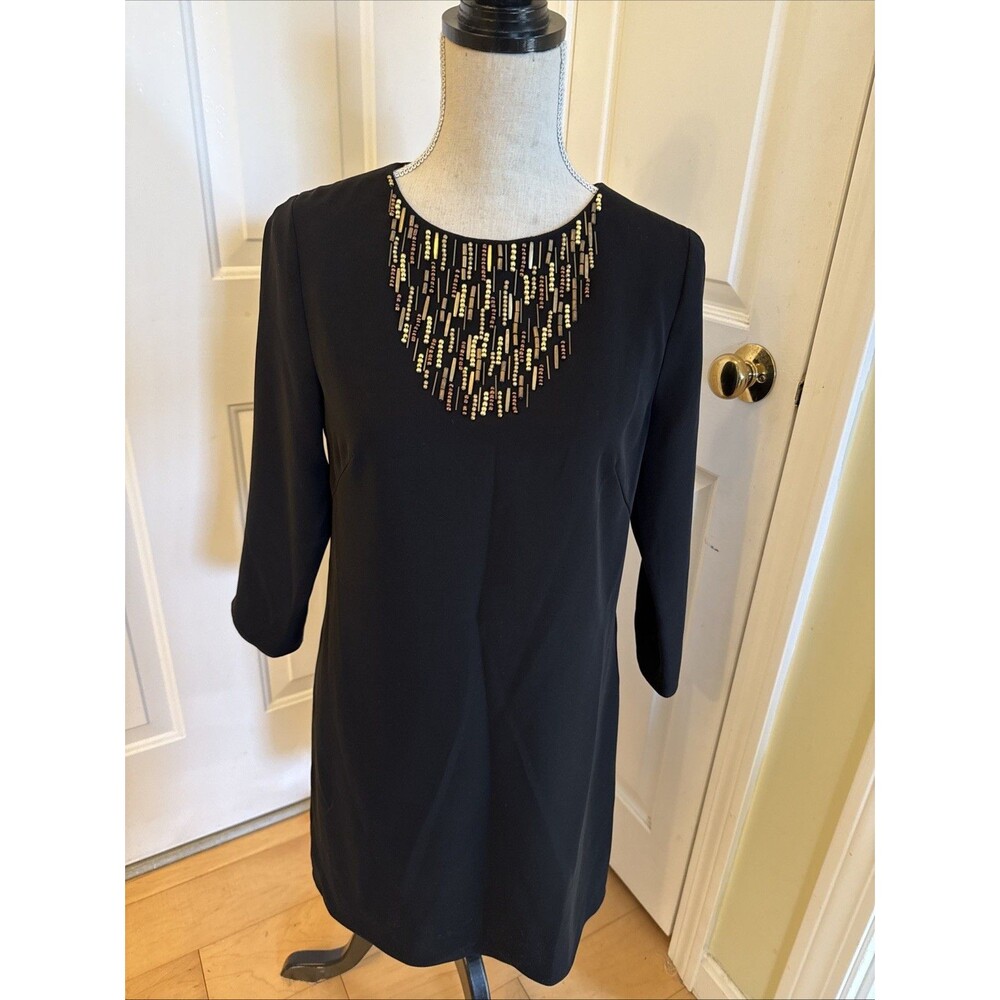 TRIBAL VIBES Shoshanna Women’s Black Long Sleeve Dress With Gold Beading Size 4